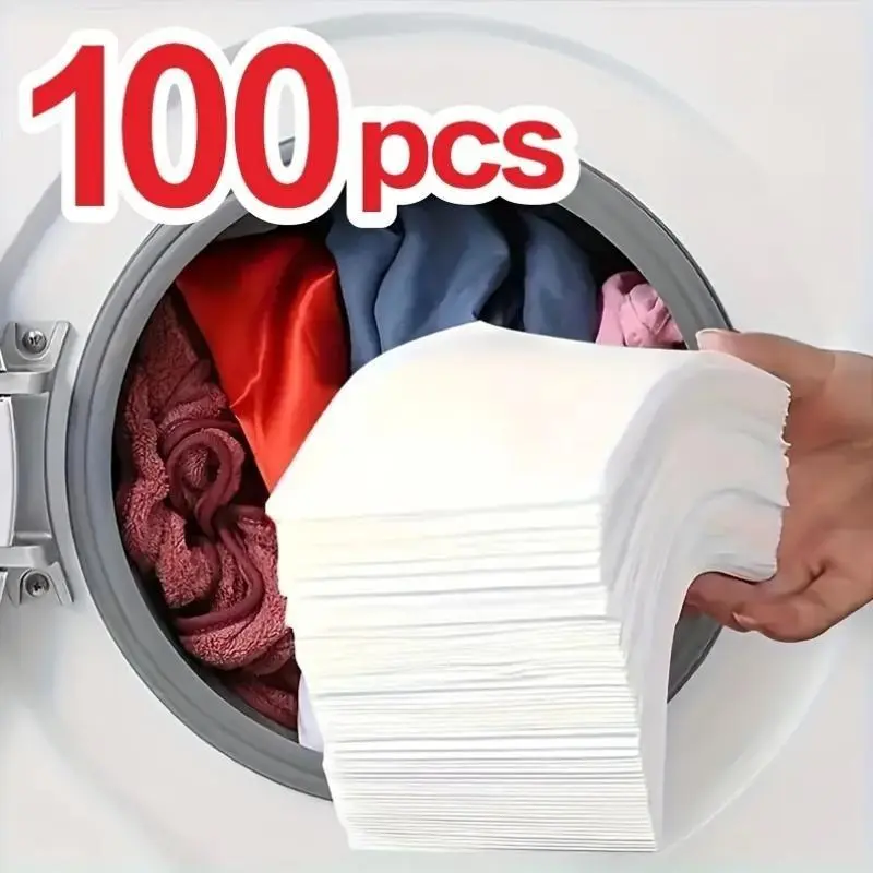 100pcs Color Catcher Sheets - Anti-Dye Transfer Laundry Sheets, Prevents Color Bleeding & Runs, , No Fragrance, for Washing Machine, Delicate Fabrics, Reds, Blues, Blacks - Laundry Helper for Home & Commercial Use, Laundry Accessories, Fabric Protection
