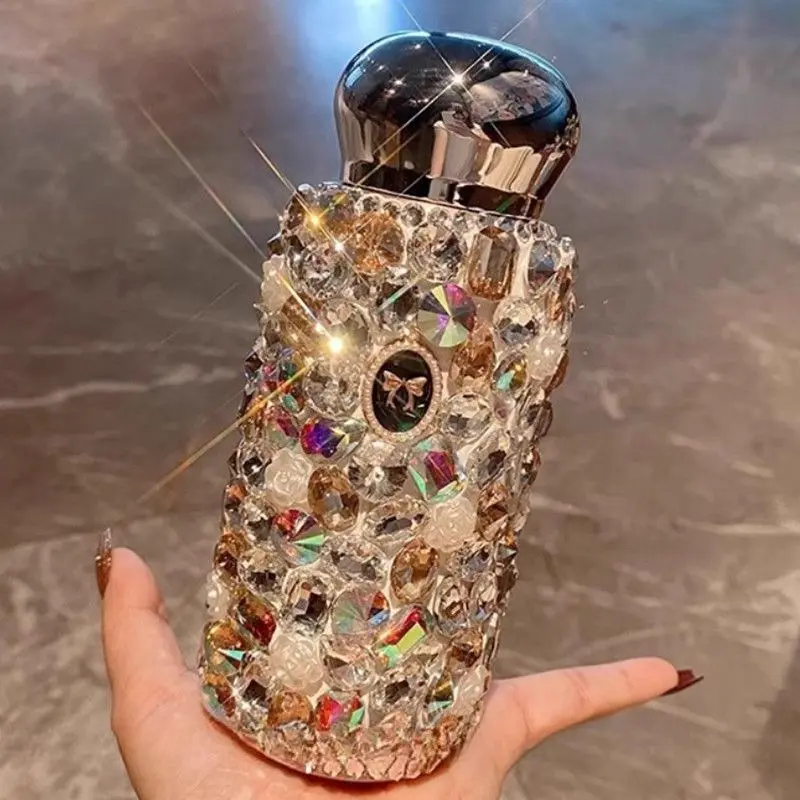 Full diamond water cup gift 304 stainless steel diamond-inlaid thermal cup insulated vacuum tumbler Insulated Vacuum Drinkware Flasks for women with high appearance Douyin hot-selling internet celebrity gift cup