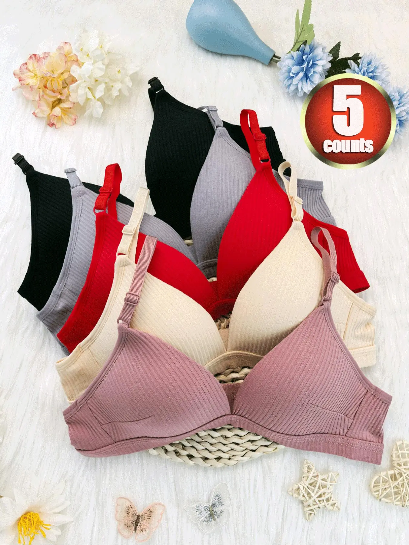 Women's Solid Color Wireless Bra No Underwire, Breathable Elegant Chic Comfortable Fitted Textured Medium Bra, Softness Lightweight Lingerie for All Seasons, Underwear, Everyday Essential Bra, Minimalist Bra, Breathable Comfy Bra
