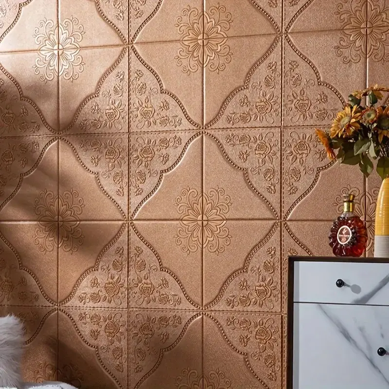 30pcs  Self-Adhesive Floral Pattern Wall Stickers, Rose Embossed Foam Wall Stickers, Easy to Stick and Peel, Easy to Clean and Freely Cut, Waterproof and Anti-Collision Bedroom Living Room Ceiling Wall Decoration, 13.78 Inches X 13.78 Inches