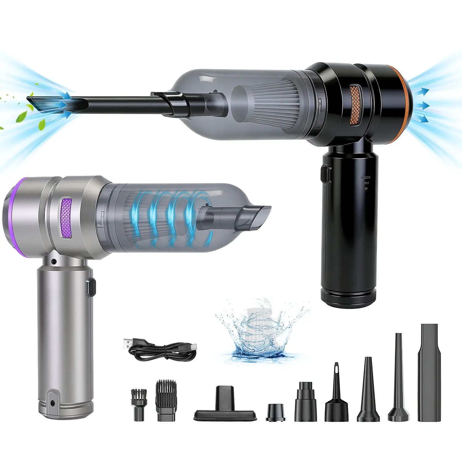 16000PA 4 In 1 Cordless Handheld Car Vacuum Cleaner Brushless Motor Portable Compressed Air Duster Blower with 2 Reusable Filters for Car Home Office Camping
