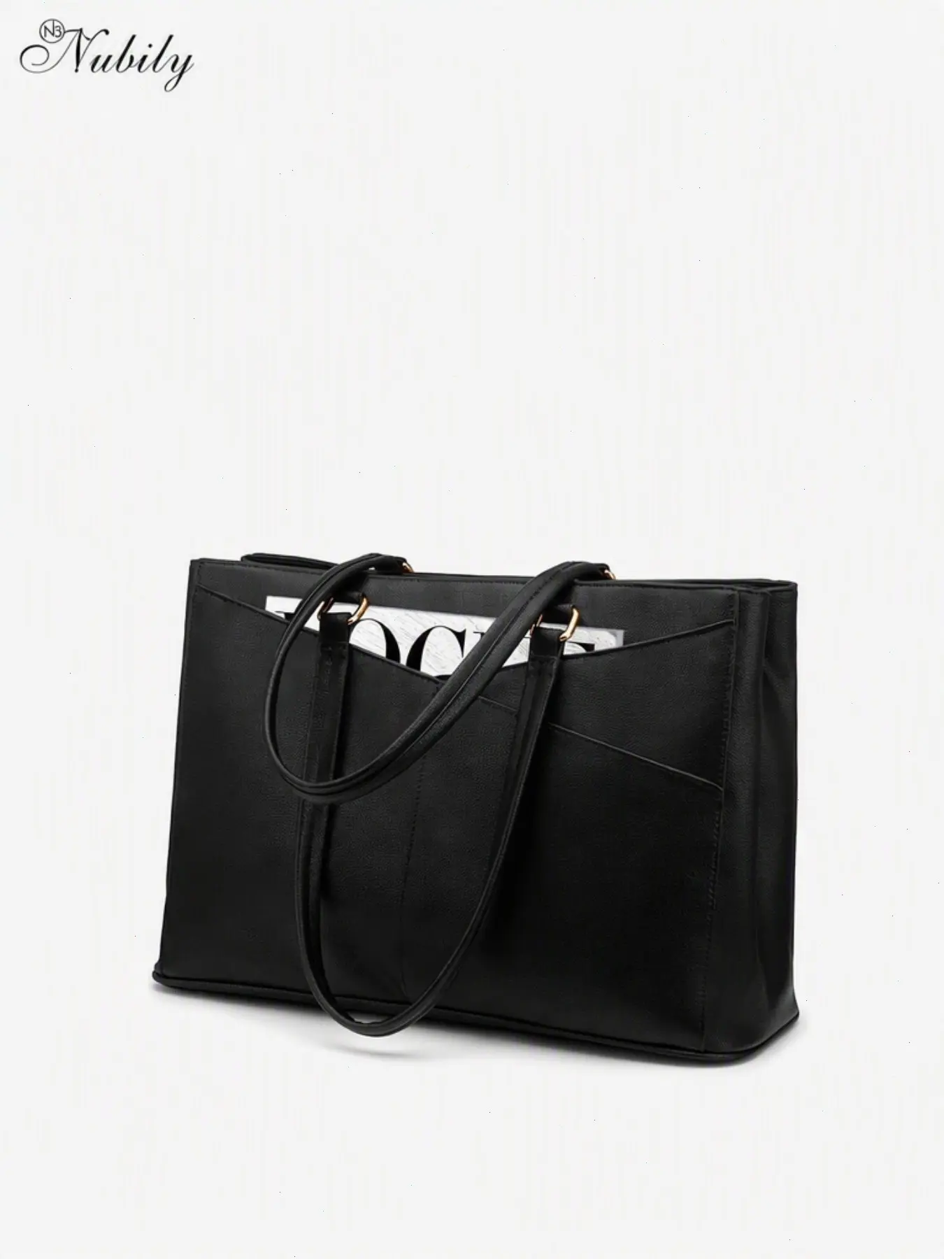 Women PU Leather Laptop Tote Bag, 15.6 Inch, Water Repellent, Large Capacity, Multi-Compartment, Office Business Shoulder Bag, Daily Commute, Casual Commuter Bag