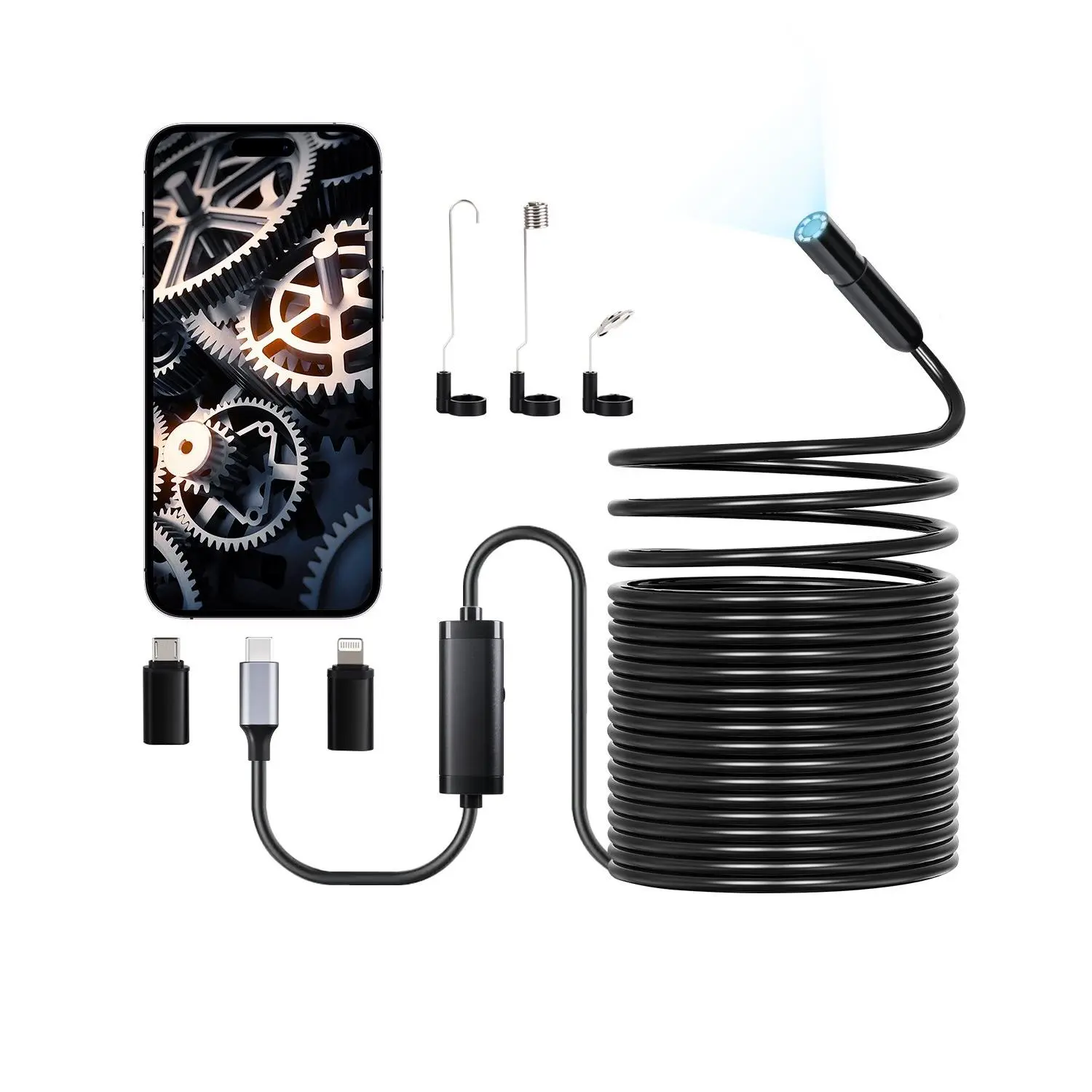 【DealsForYouDays】VEVOR Endoscope Camera with 49.2FT Semi-Rigid Cable, 1920P HD Borescope for Android IOS, Industrial Inspection Camera with Light - 8 LED, 2X Zoom, IP67 Waterproof Snake Camera for Auto, Plumbing