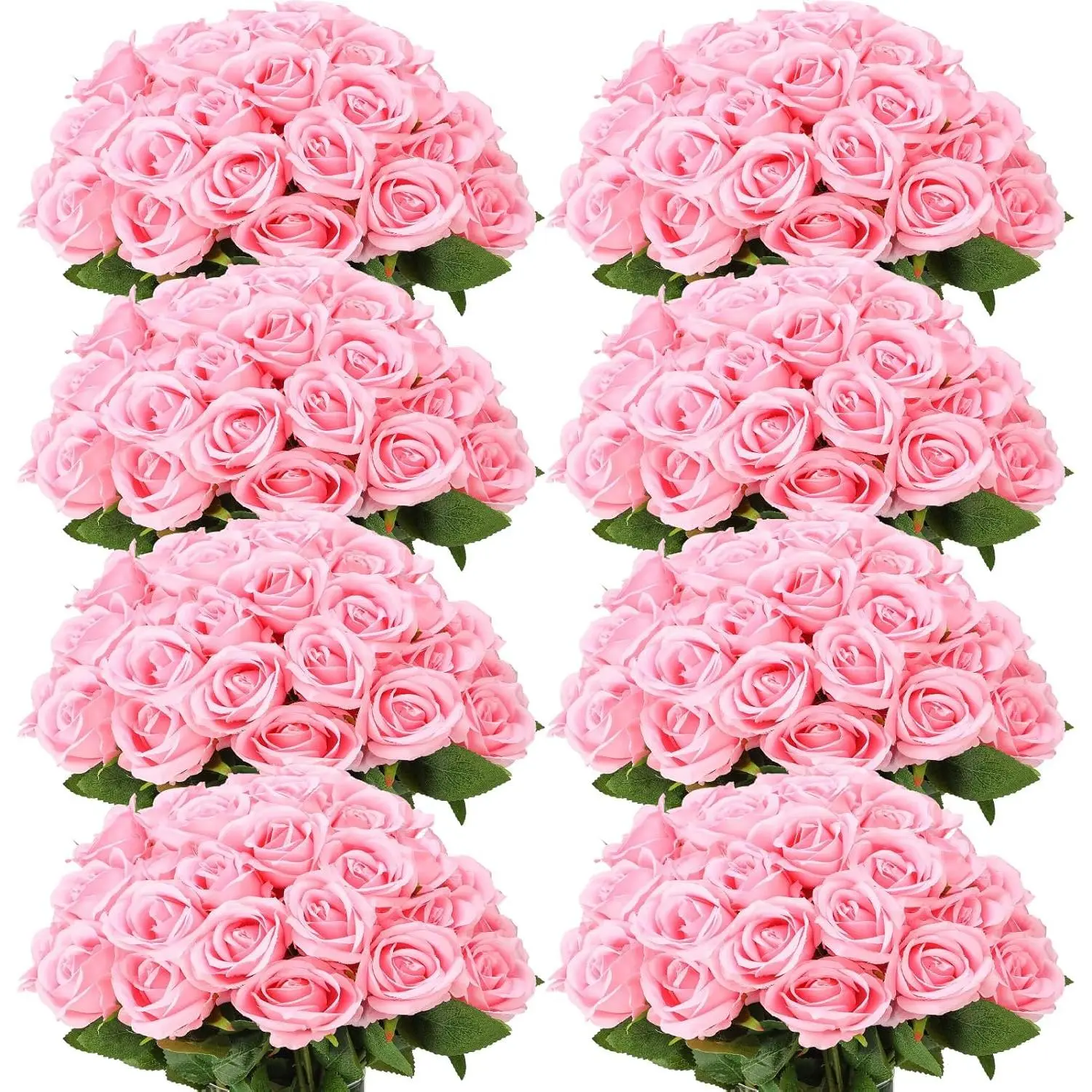 【Clearance Sale】96-Pcs Pink Silk Fabric Artificial Roses Bulk Pack - Long Stem Decorative Bouquet with Photorealism, Daily Decor for Wedding Table Centerpieces, Carnival & Juneteenth Events, Flower Arrangements