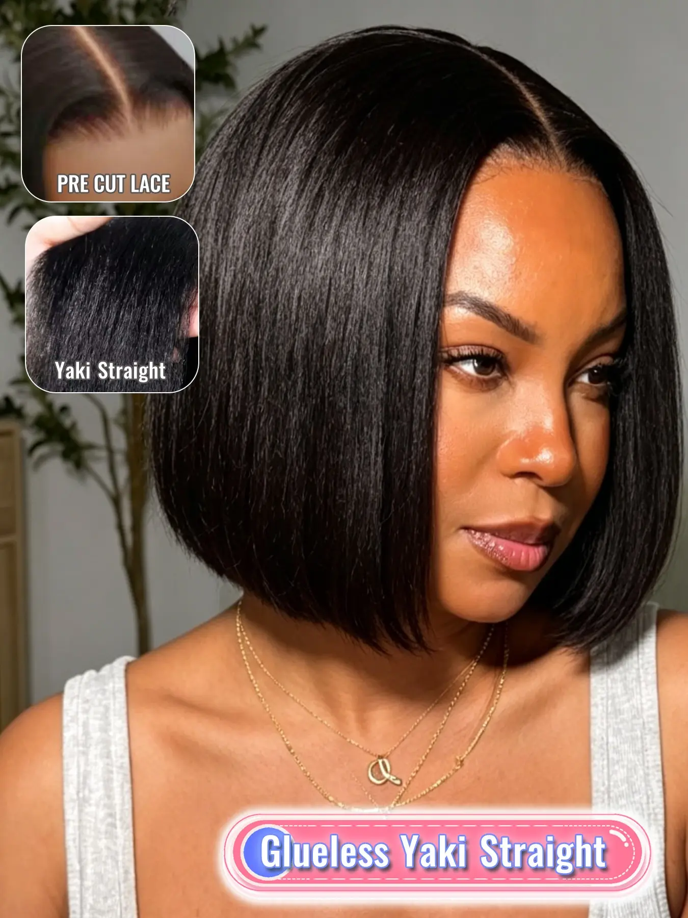 10 Inch Short Human Hair Yaki Straight Bob Wig, 4x4 Lace Closure Glueless Bob Wigs, Sleek Natural Black Bob Style, Easy Install Wear And Go Wig for Women