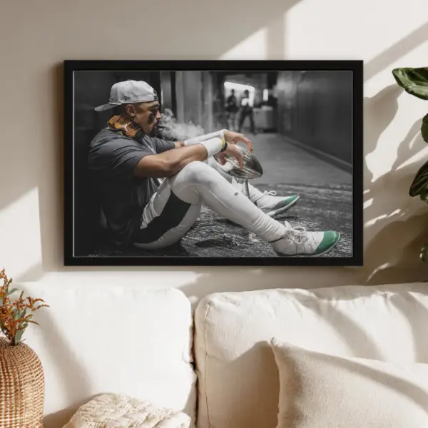 Jalen Hurts with Cigar Super.bowl Picture framed Photo Ready to Hang Playoffs poster photo gift eagles superbowl wall decor 2025 MVP bar art - No Frame