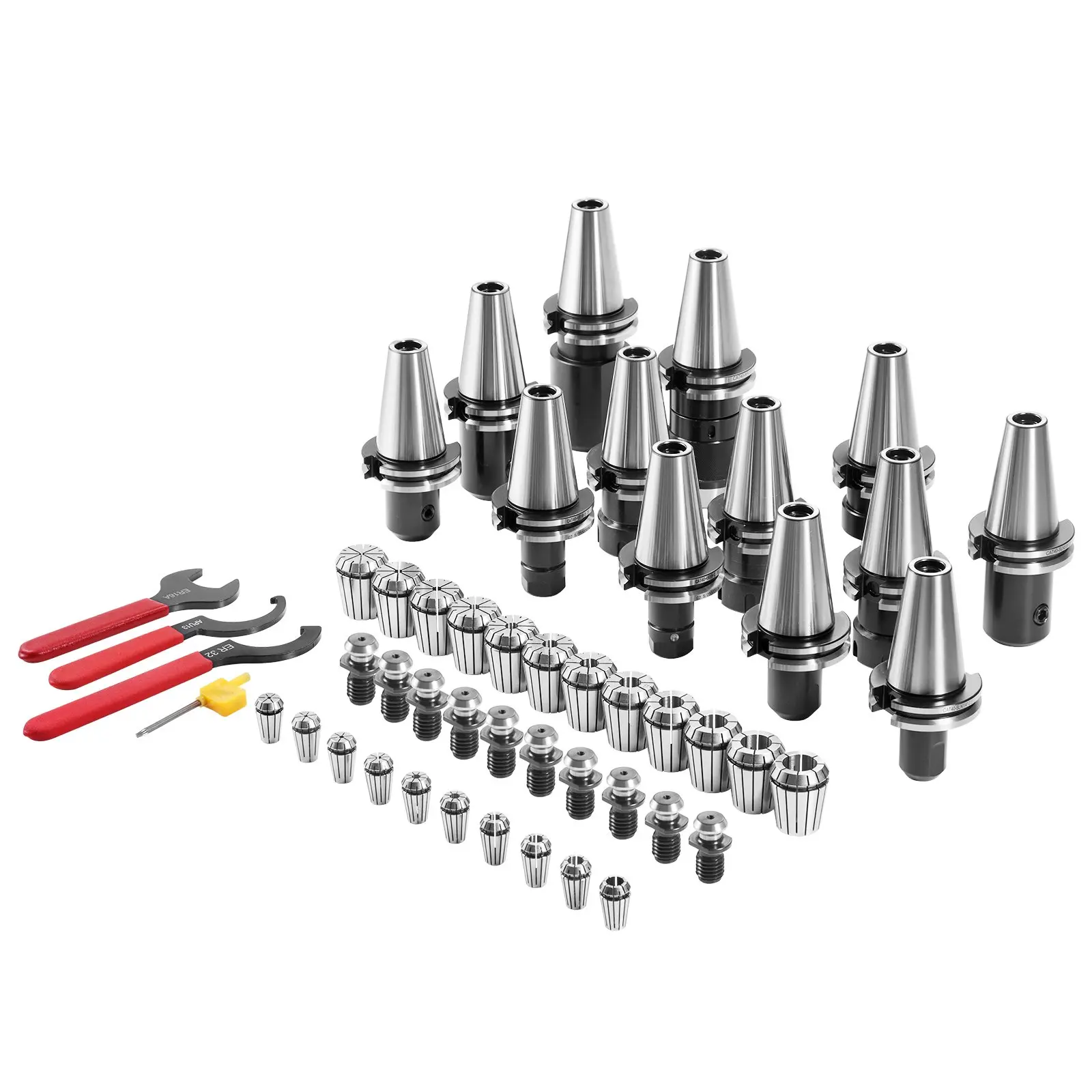 【toolupgrade】VEVOR CAT40 Industrial Tool Holder Set, 35 PCs SLN FMB APU Holders with ER16/32 Size Cylindrical Collets, 10 Pull Studs, 3 Wrenches, Solid Metal Finish Spring Steel Chucks for Milling Machines