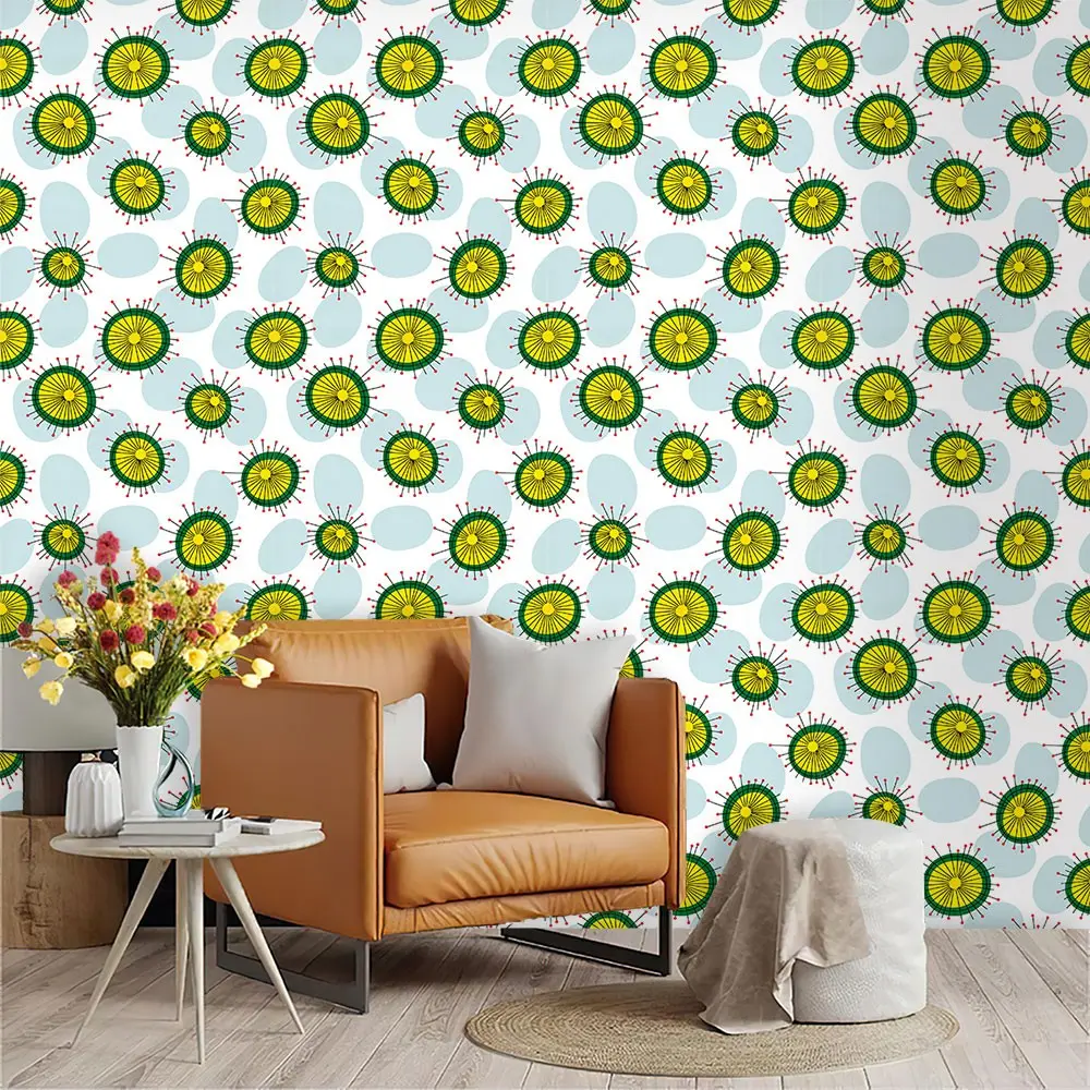 Vintage Atomic Abstract Pattern Wallpaper, PVC Material, Self-Adhesive, Mould-Proof, Ideal for Living Room, Kitchen, Bedroom Decor