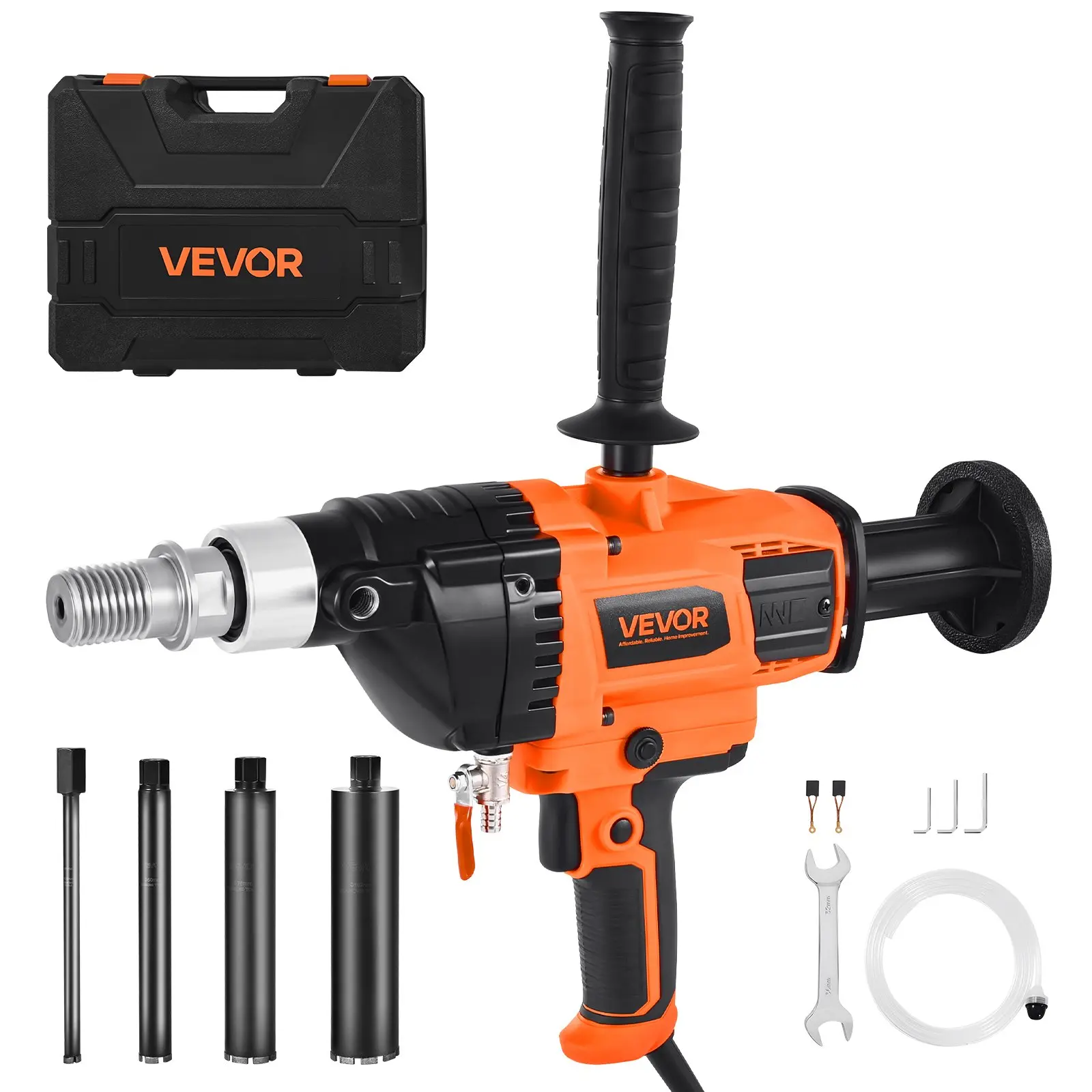VEVOR Diamond Core Drilling Machine, 0.8-6.3 in Drilling Diameter, Handheld Dry and Wet Concrete Core Drill Rig with 4 Drill Bits, 0-1800RPM Variable Speed, UNC1 1/4-7, for Concrete Brick Stone, 2000
