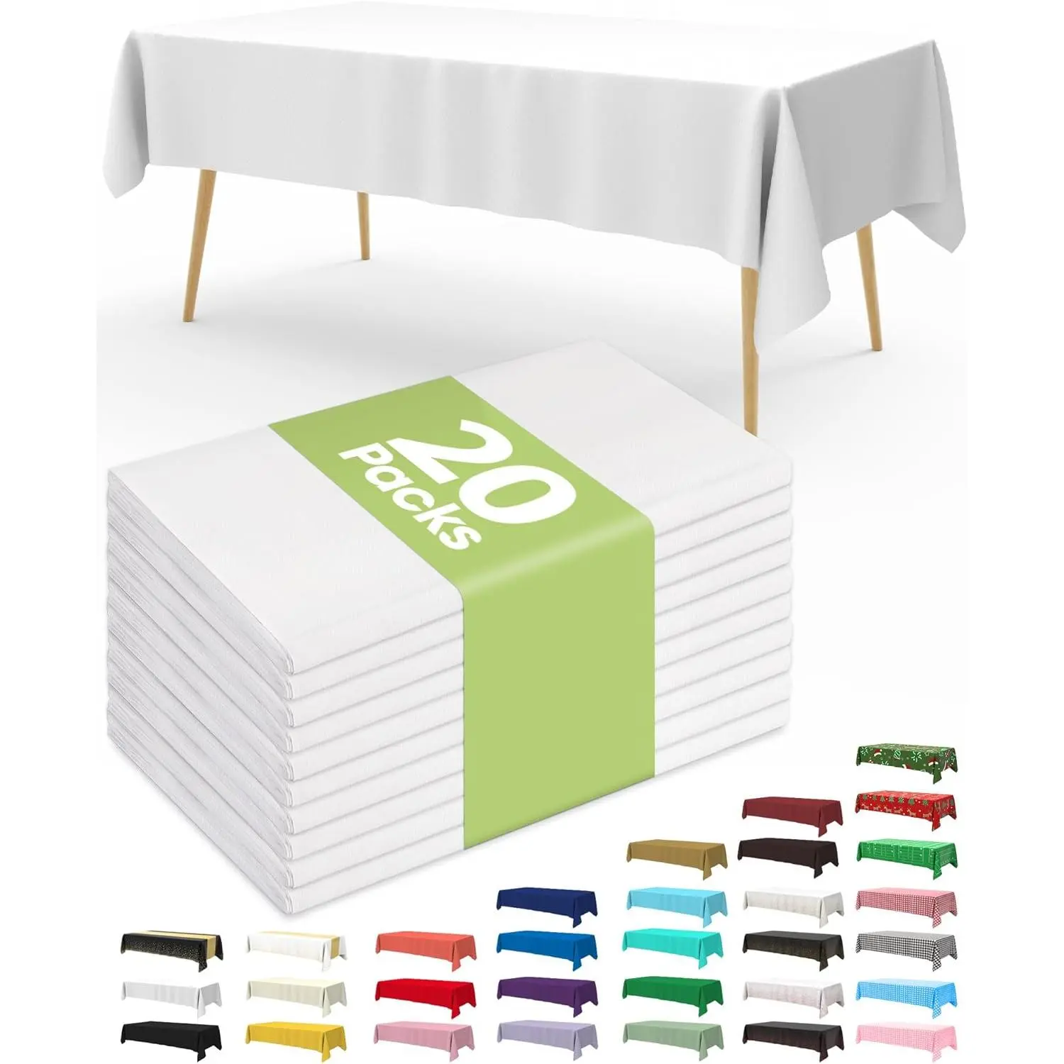 Plastic Table Cloth Disposable 20 Pack, 54 x 108 Inch Table Cloths, Party, Picnic, Wedding, Decorative Tablecloths, Rectangle, White Plastic Cover, Leakproof & Sturdy, White