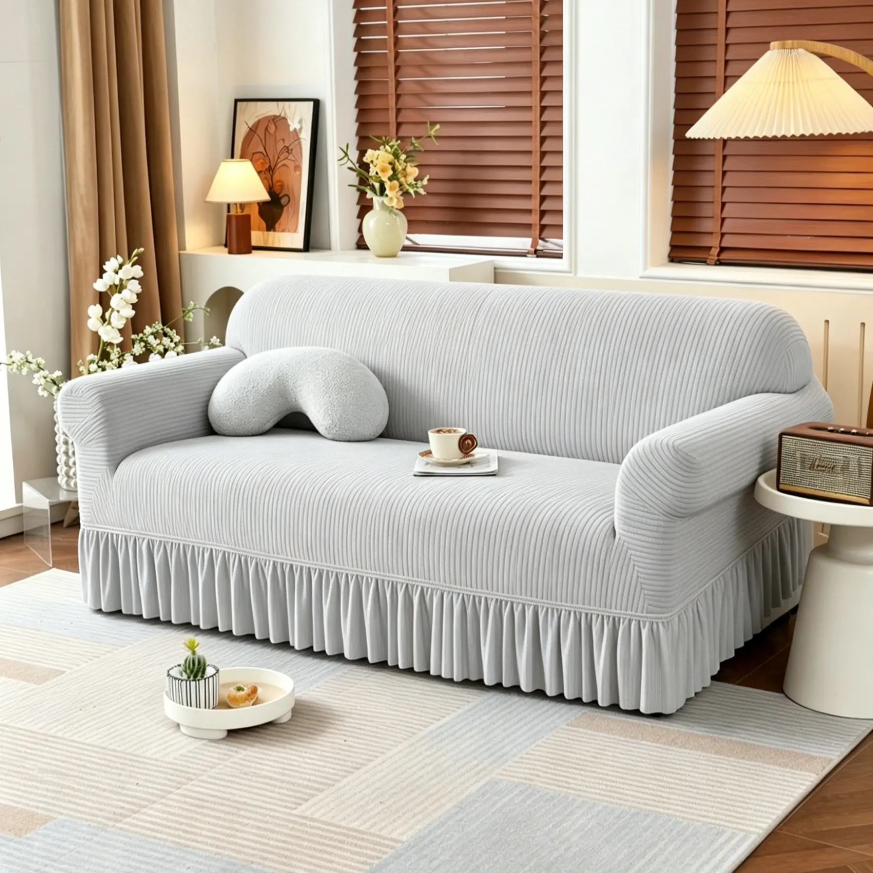1pc Plaid Polar Fleece Skirt Hem Light Straight Four Seasons Sofa Cover, Soft Comfortable Home Protector, Durable Design, Couch Covers For Sofa, Decorative Sofa Protector, Slipcover For Sofa