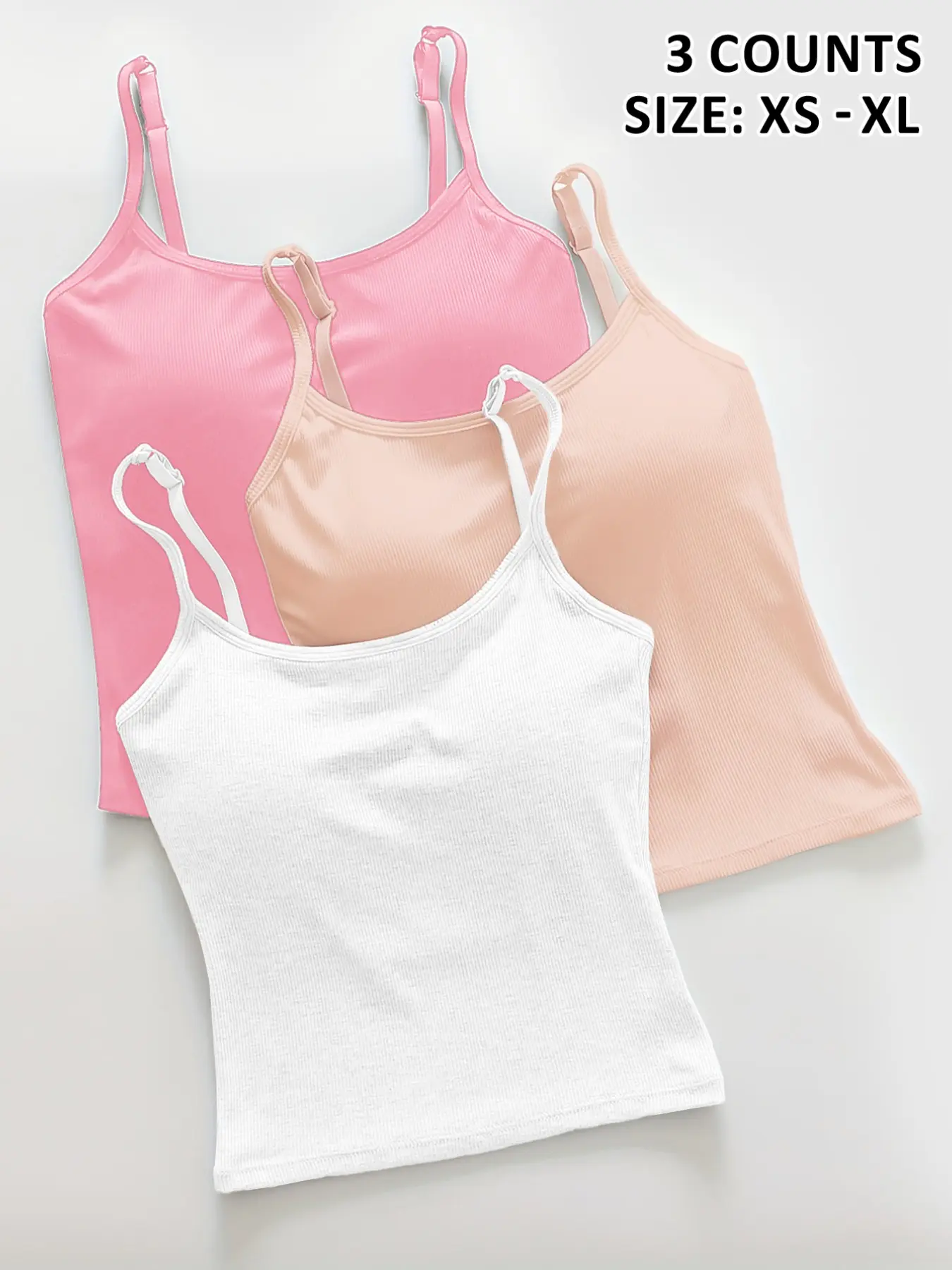 Women's Solid Ribbed Camisole with Padded Bra, Slim-Fitting Casual Top, Thin Layered Underwear, Perfect for Daily Wear