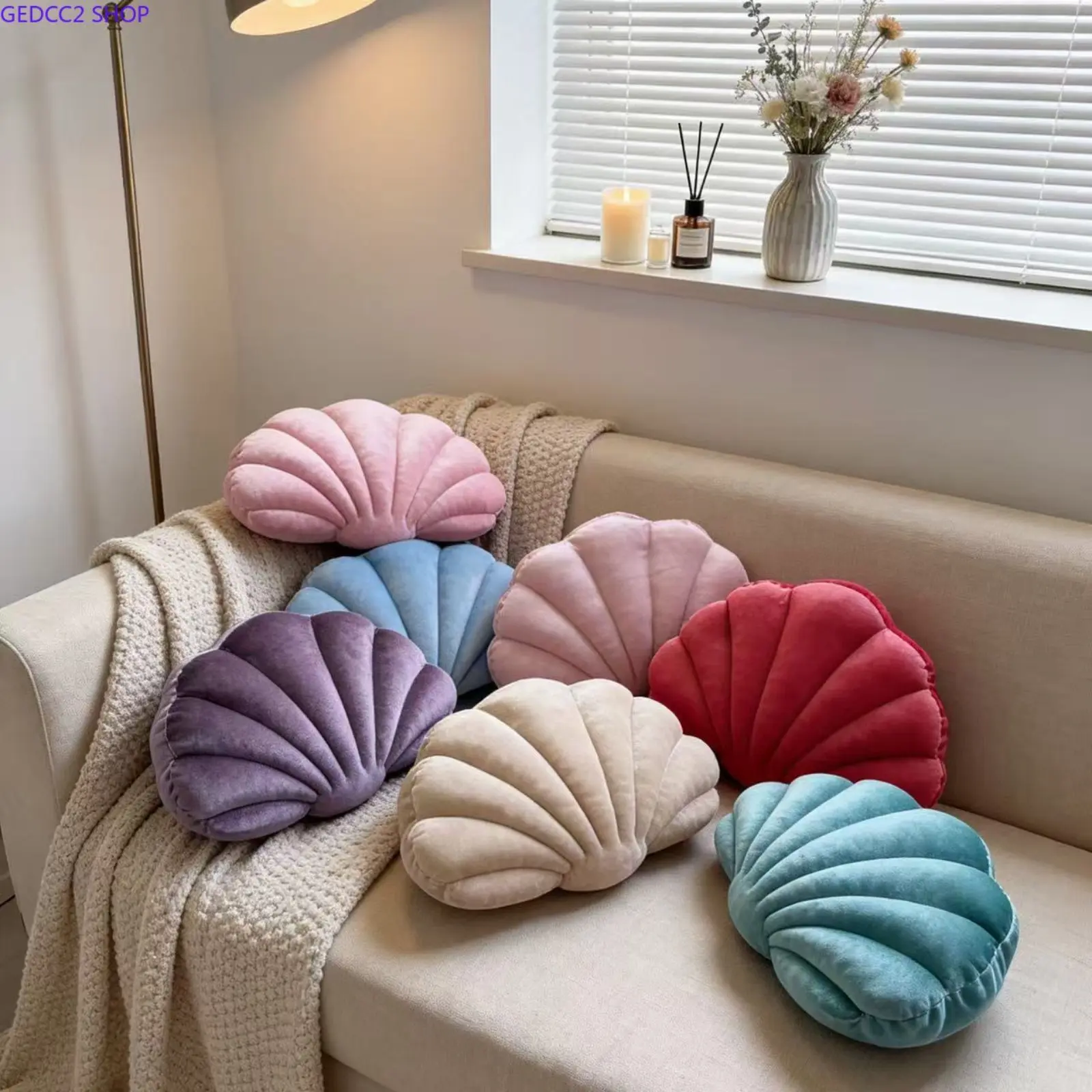 Seashell Shaped Pillow, Soft Plush Shell Cushion for Sofa, Bedroom & Ocean Theme Home Decor