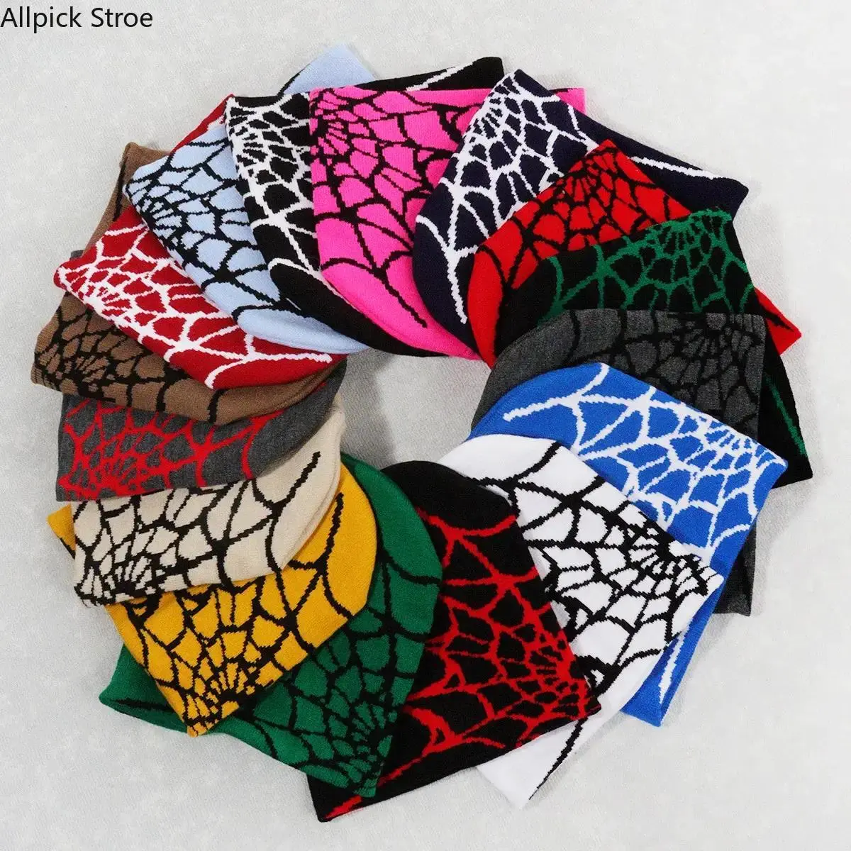 Y2K Spider Web Knitted Beanie – Trendy Jacquard Winter Hat for Women Men, Gothic Streetwear Skull Cap, European Style Retro Knit