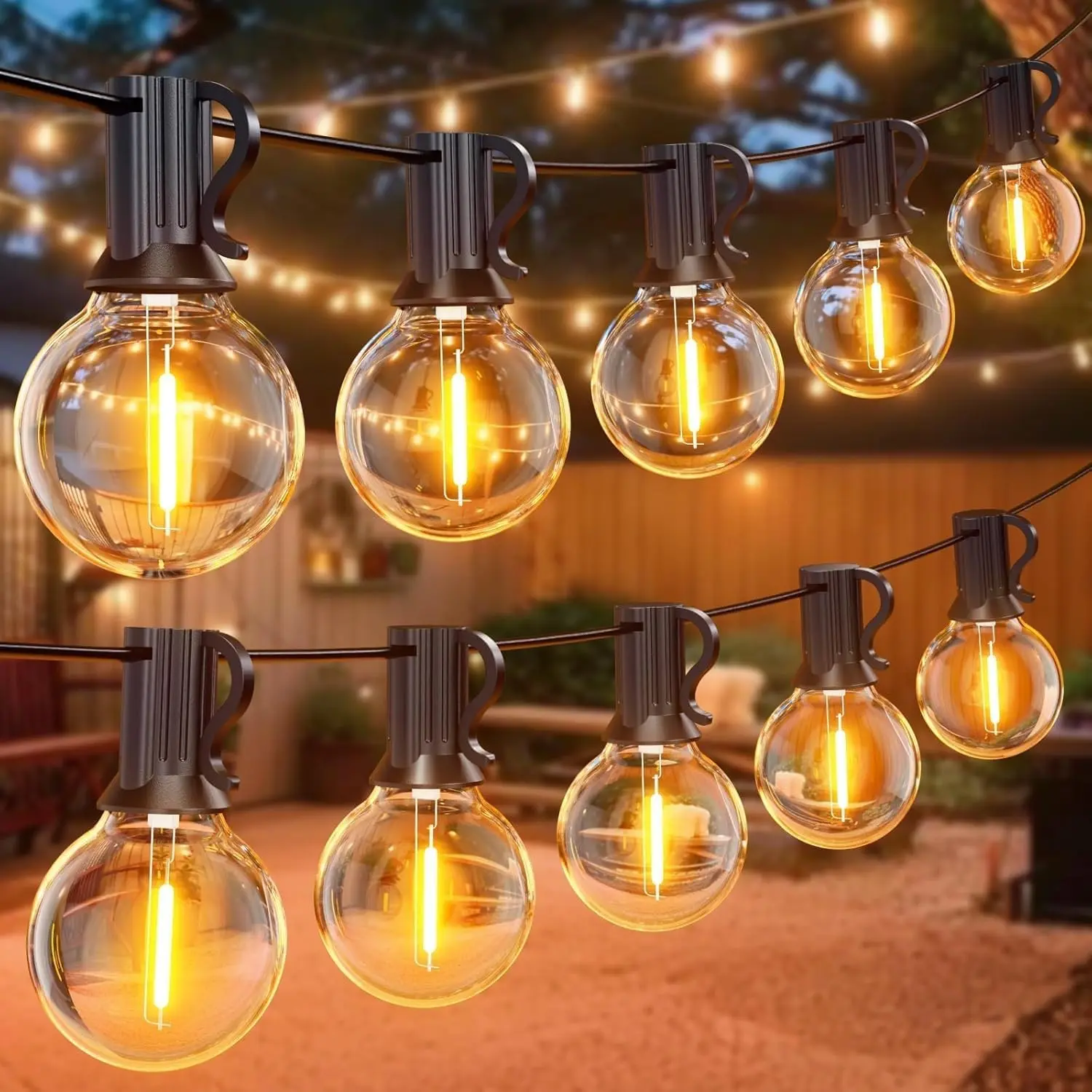 50ft Outdoor Waterproof Solar String Lights, LED Outdoor Waterproof, Remote Control, G40 Bulbs, Adjustable Brightness, Christmas, Winter, Garden, Wedding Decor