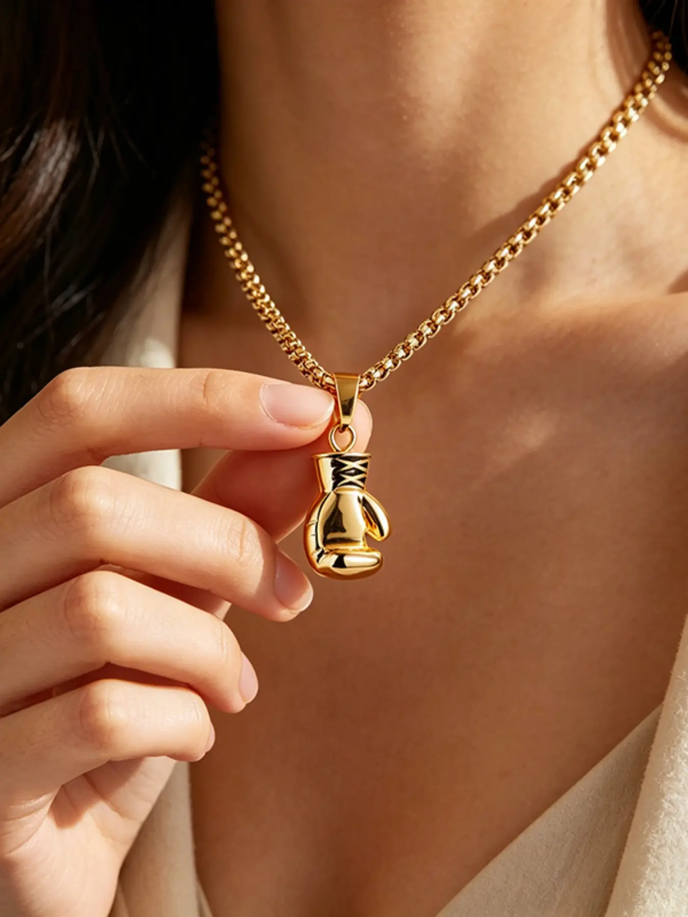 Unisex Boxing Glove Pendant Necklace, Zinc Alloy, Retro Style, Stainless Steel Chain, 24 Inch, Fitness Jewelry Gift, All Seasons Accessory