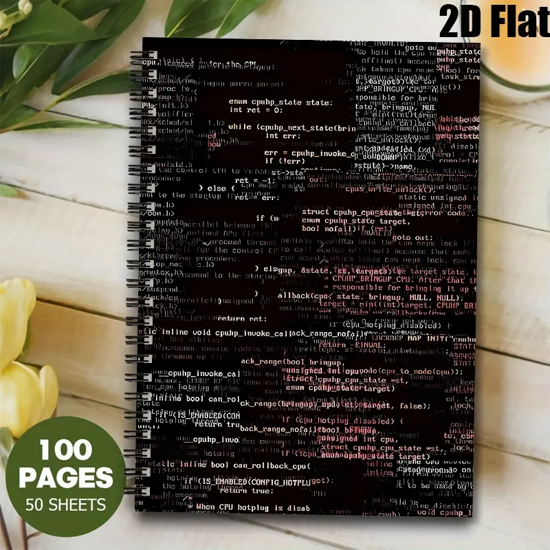 1pc Spiral Bound [2D]Flat Programming Code Pattern Notebook Journal, Lined 100 Pages, 5.7X8.26inch, Ideal for Coding Notes, Tech Study, Developer Daily Log, Perfect Gift for Programmers, Students, Computer Enthusiasts on Birthday, Graduation, Back to S