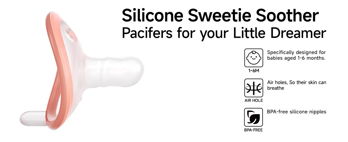 Baby Pacifiers 0-6 Months One-Piece Pacifiers 0-3 Months BPA-Free Lightweight Soft Silicone Newborn Pacifier for Breastfed Babies