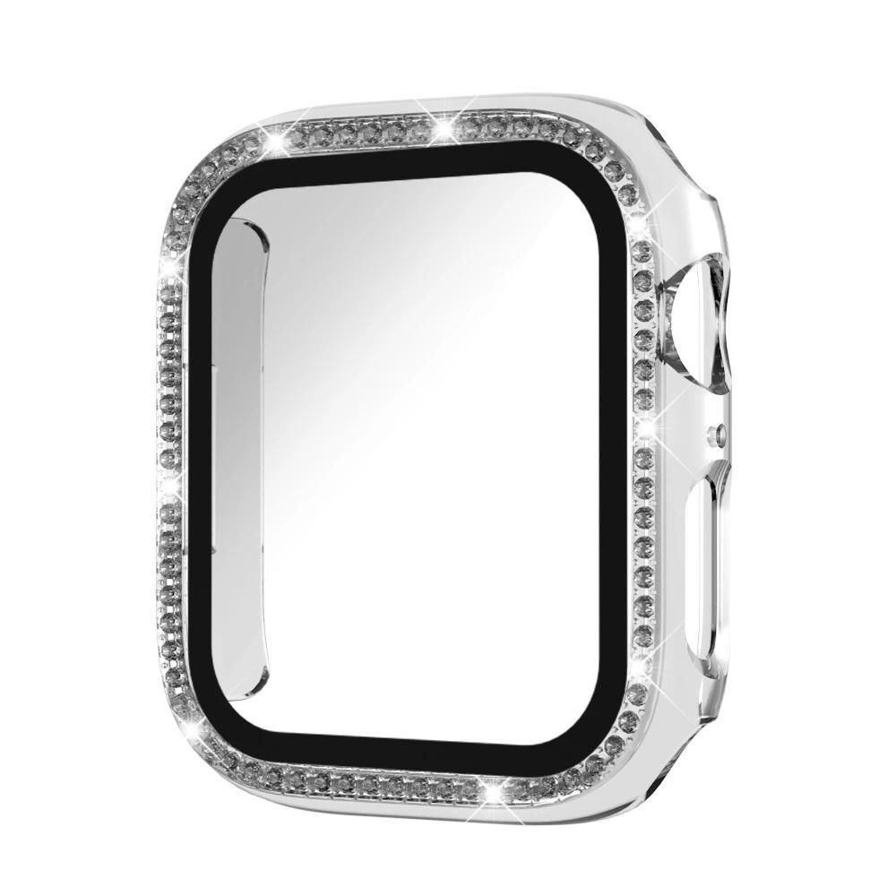 Diamond Case For Apple watch series 10 9 8 7 6 5 4 se 46mm 42mm 44mm-40-41-45mm Glass+Bling Bumper Screen Protector Accessories