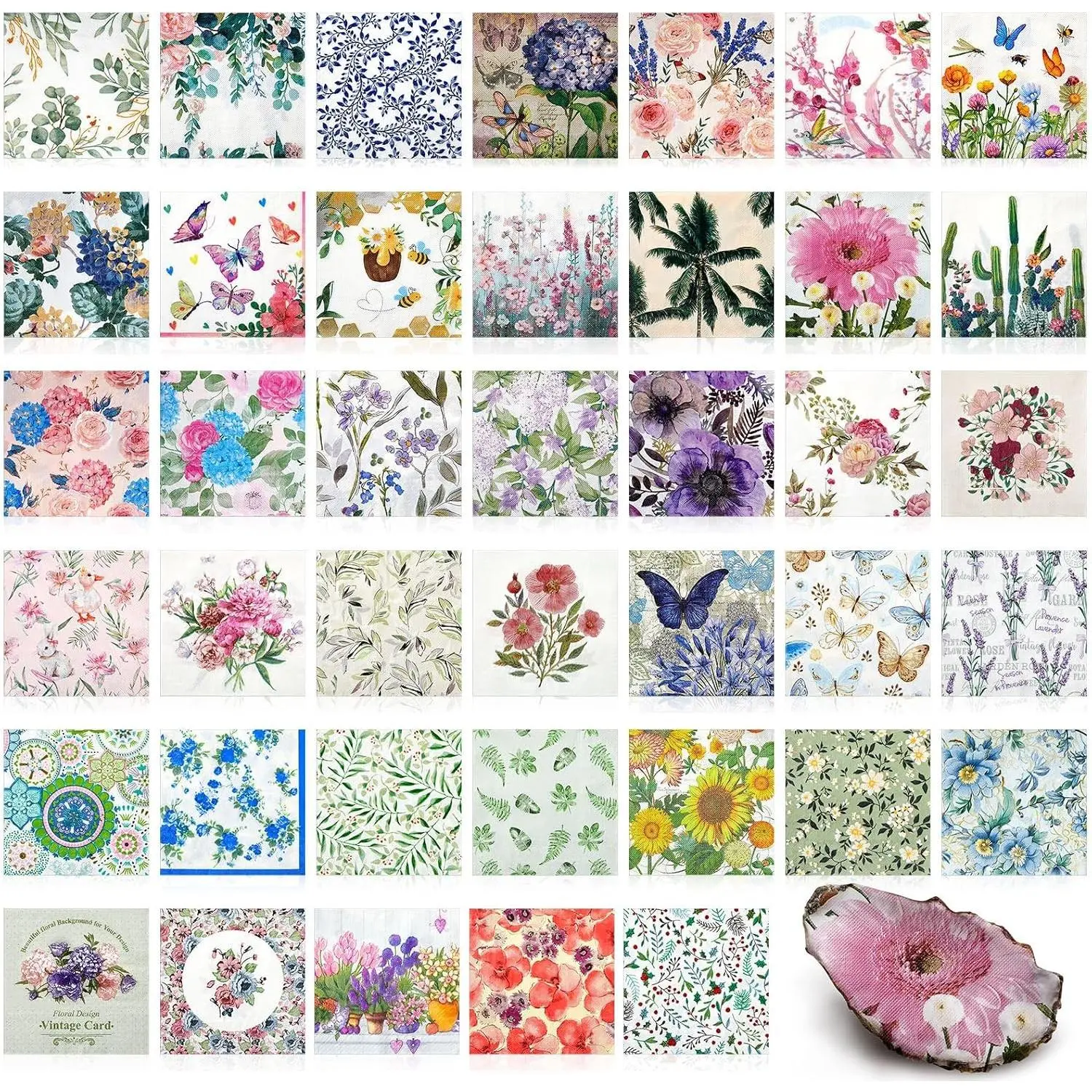 40 Pack Decoupage Napkins Cocktail Paper, Vibrant Floral Assorted Patterns, DIY Crafts Party Decor, 13 Inch Unfolded Paper Napkins, Birthday Table Setting SuppliesGift