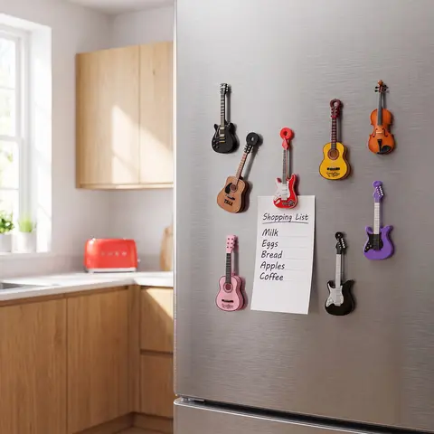 Guitar Shaped Fridge Magnet, Music Fridge Magnet, 8 Counts/set Acrylic Instrument Shaped Magnet, Magnetic Decoration for Home Office School Kitchen, Refrigerator Decorating Magnet, Decorative Fridge Magnets
