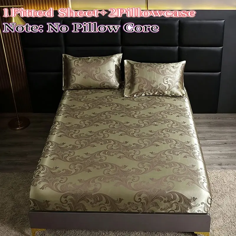 Mattress Three-Piece Set, Silky Satin Bedspread, Non-Slip Anti-Running Cover, King Queen Size, Summer Gift