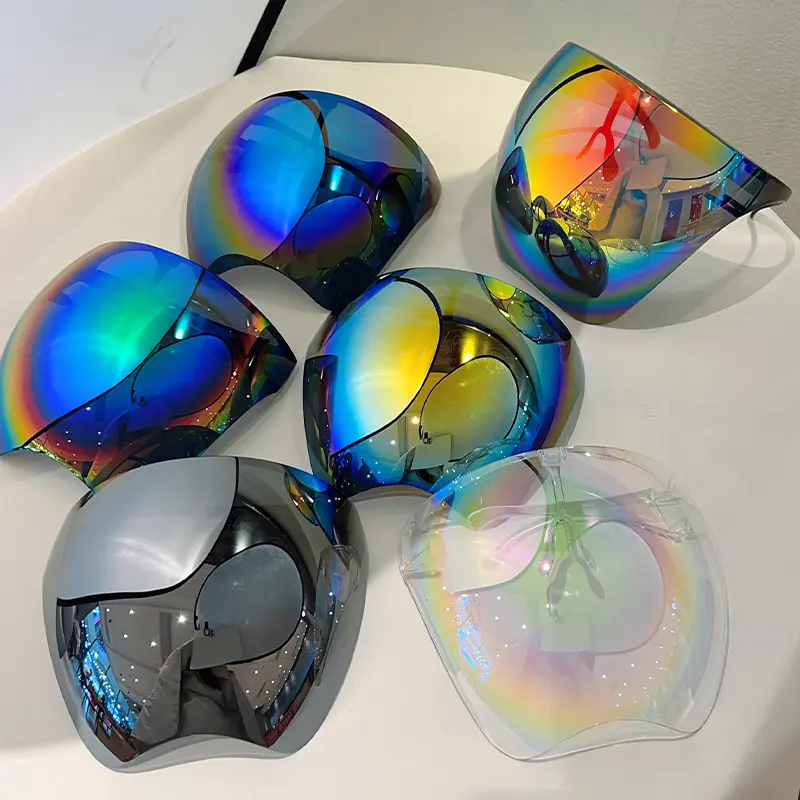 Baddie Y2K Futuristic Full Face Shield Visor Sunglasses Mirrored Rainbow Reflective Sun Shade Glasses for Women Men Cyberpunk Rave Festival Streetwear Party Visor