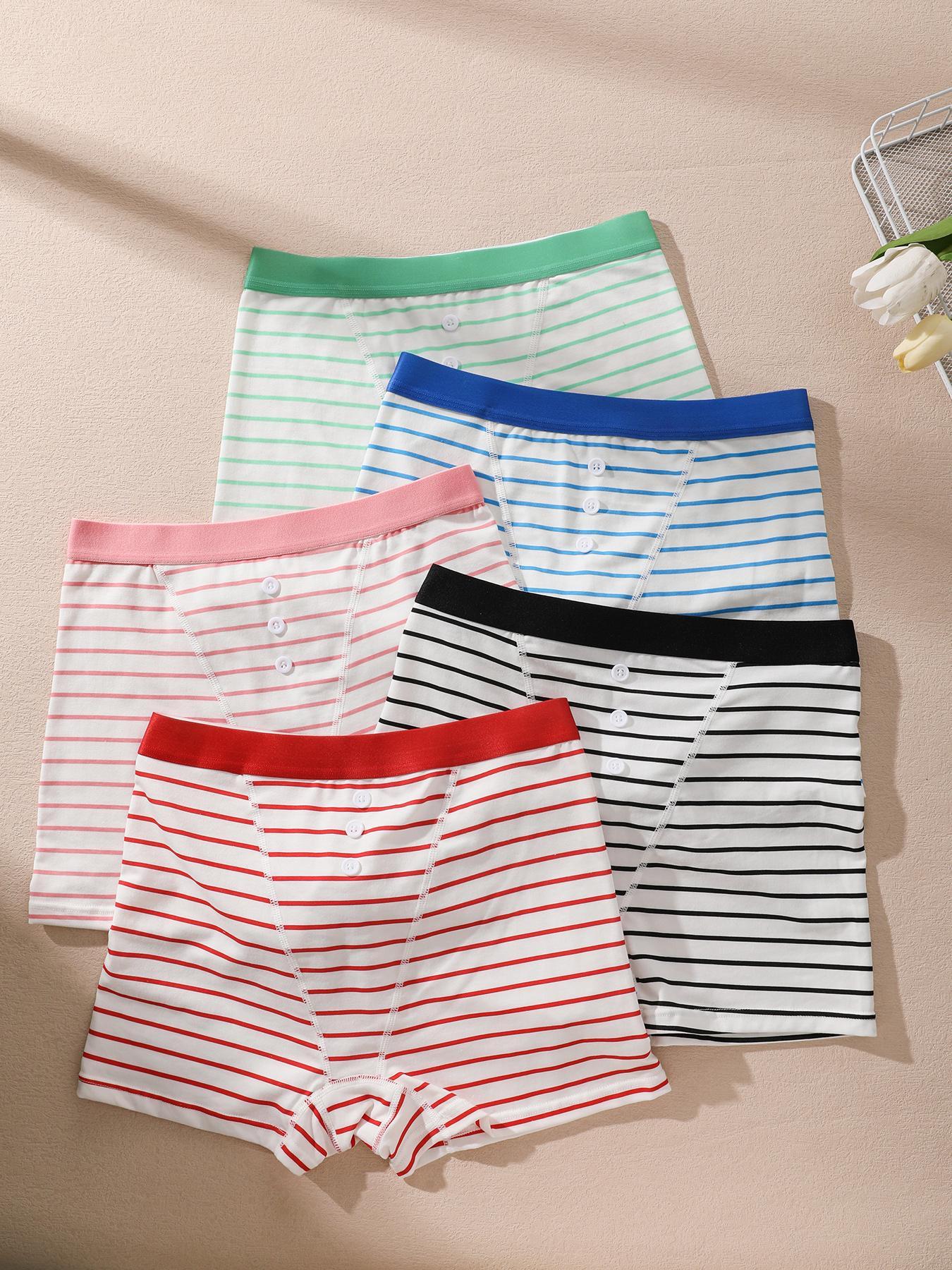 Women's Striped Print Underwear Set, 2/3/5/8 Pieces, Comfortable Breathable Fabric, Casual Style, All Seasons, Fitted Waistband