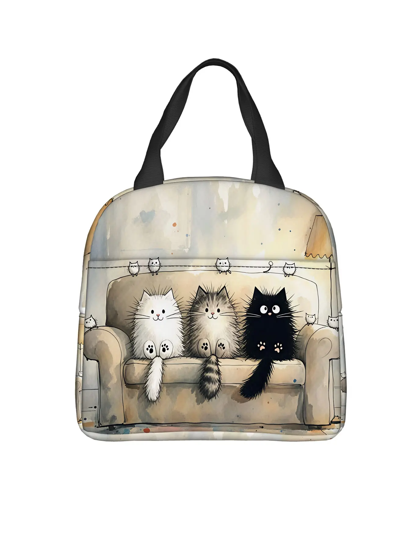 Portable Work Lunch Bag, Insulated Bento Box, Large Capacity, Ideal for Camping Picnics, Office Use, Contemporary All-Over Print Design