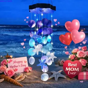 Solar Capiz Shell Wind Chime with LED Starfish Light, Outdoor Hanging Garden Decor, Waterproof Color-Changing Wind Chime for Patio, Balcony, Window, Yard & Mother's Day Gift