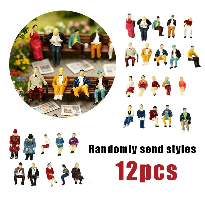 12pcs 1:87 scale sitting model villain, miniature model character, randomly send styles，which add smart details and story sense to sand tables, micro-landscapes and architectural models, It is the ideal gift for those who love handicrafts.