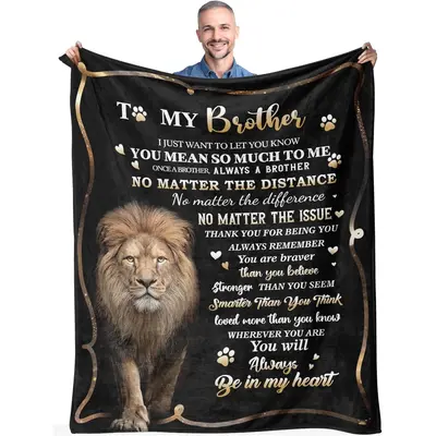 Lion Throw Blanket Gift For Brother - 50x60 Flannel Blanket For Men, Birthday, Father's Day, Christmas