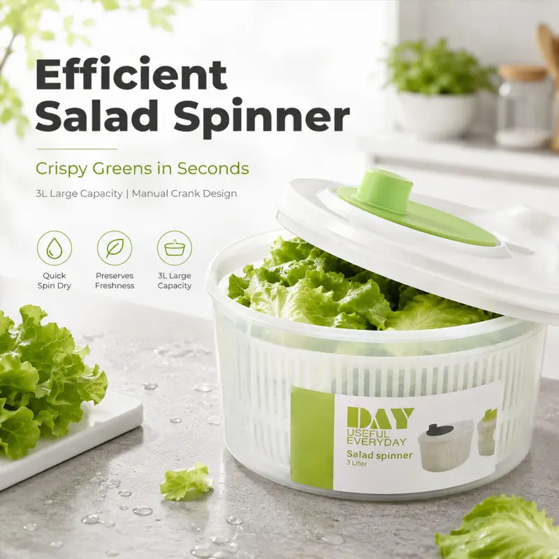 3L Salad Spinner - Manual Crank Vegetable Dryer for Quick Spin-Drying & Preserving Greens Freshness