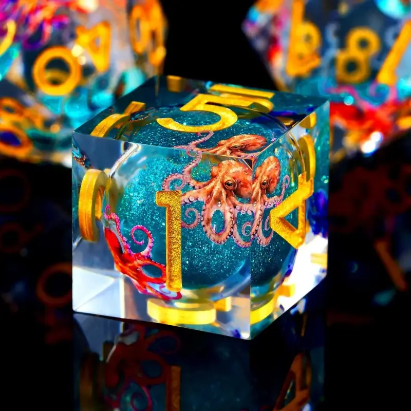 Octopus Embedded Dice Set, Liquid Core D&d Dice, 7-Piece Dragon Theme, Sharp Polyhedral Resin, Rpg & Board Game, Perfect Gift