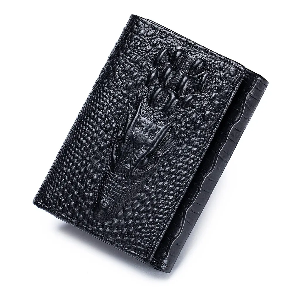 STEEL LION Men's Genuine Leather Crocodile Pattern Wallet with Multiple Card Slots, Vintage Style, Photo Album Slot, Anti-Scan Wallet