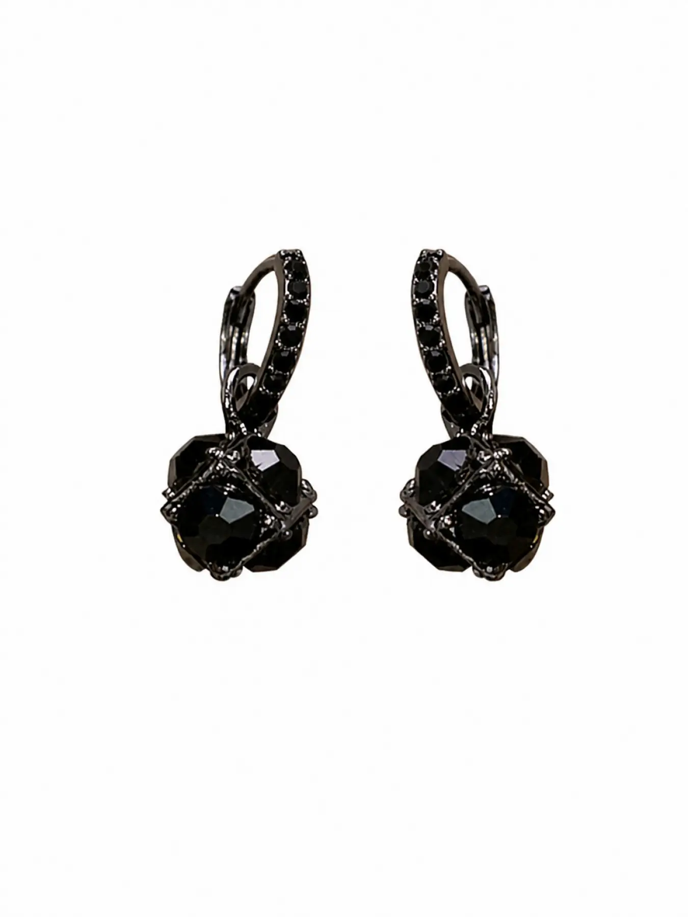 Black Crystal Hoop Shape Earrings for Women | Vintage Gothic Dangle Earrings | Elegant Statement Fashion Jewelry