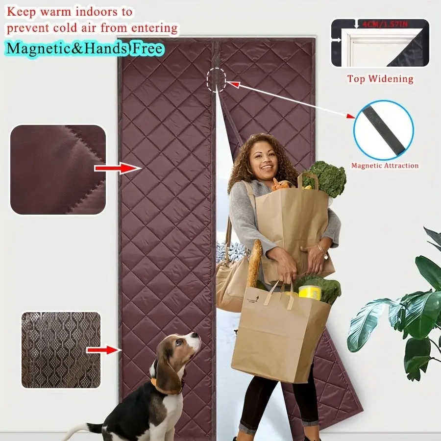 Magnetic Insulated Door Curtain, Self-Sealing Design, Thick Windproof Cold Air Barrier, Hook Ring Installation, Noise Reduction Winter Door Curtain