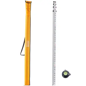 VEVOR Aluminum Grade Rod, 14-Feet/10ths 6 Sections Telescopic Measuring Rod, Double-Sided Scale 1/10 ft Leveling Rod Stick, Aluminum Alloy Survey Rod w/ Bubble LevelCarrying Bag for Houses, Walls, Floors