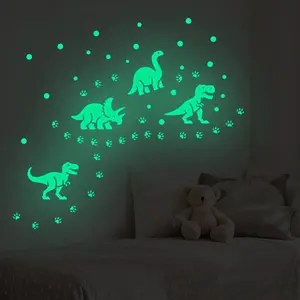 Night Glow Dinosaur and Footprint Wall Stickers, Self-Adhesive Removable PVC Decals, Home Decor for Bedroom, Game Room, Kids' Room, Living Room Ceiling