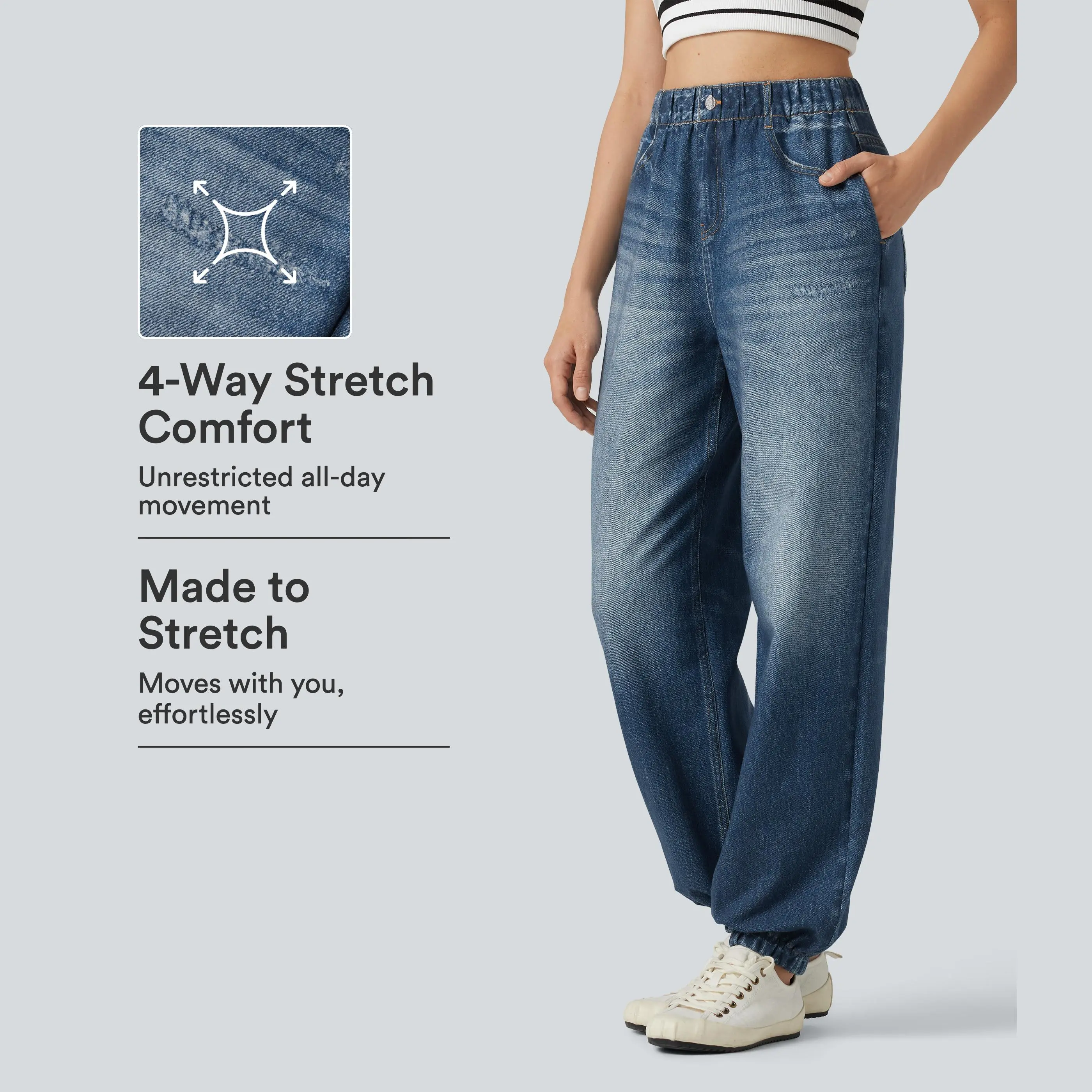 Halara High Waisted Denim Print French Terry Casual Joggers with Pockets #BackToSchool