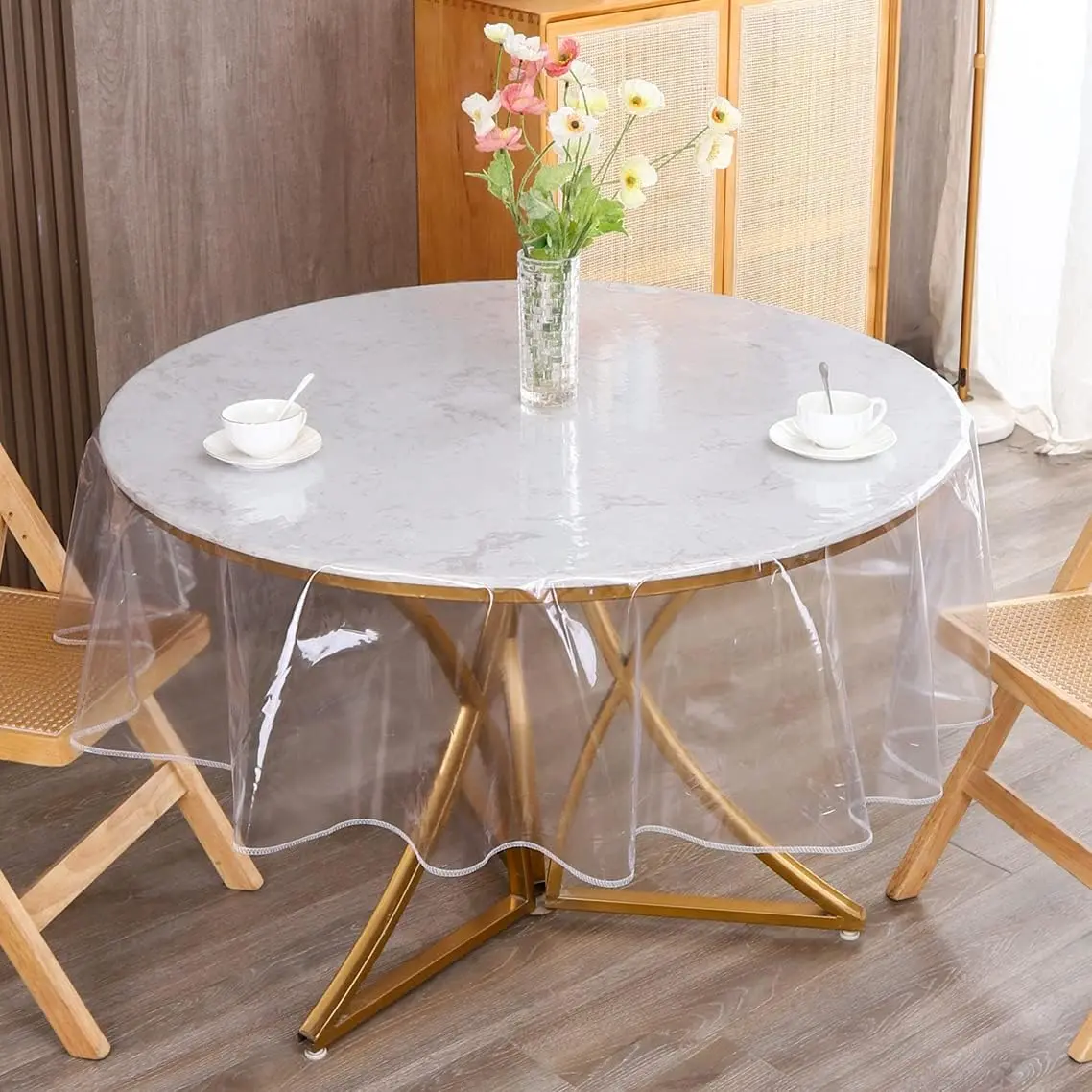 Clear Round Tablecloth Protector Waterproof Oil-PVC Table Cloth Stain-Resistant Wipeable Table Cover for Round Table40" Round