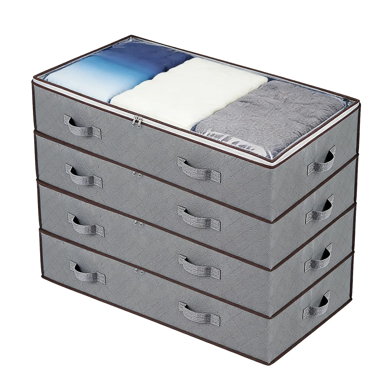 Large Under Bed Storage Bin 90L – 4/6-Pack Collapsible Organizer with Clear Window & Reinforced Handles – Store Blankets, Bedding, Shoes – Space-Saving Closet Solution