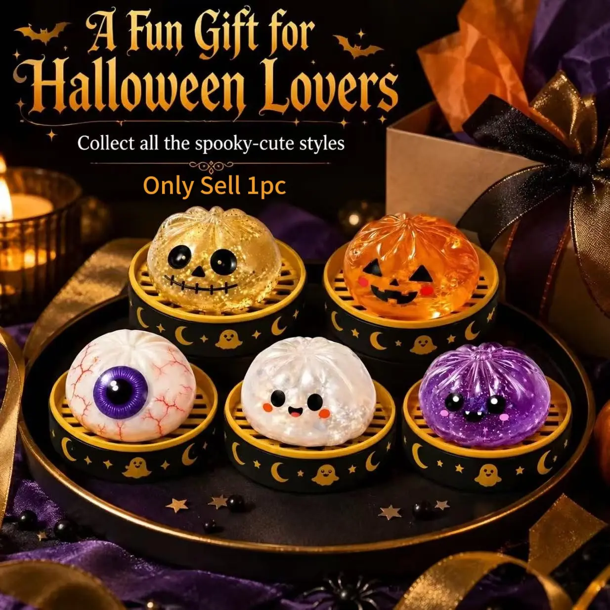 Expressive Big Halloween Dumpling Squishy - Mysterious Gift Box - Stress Relief Toy 1 piece,  Blind Box, Mysecret Bun Fidget Toy, Soft TPR Material, Unboxing Surprise, Random Style per Pack.Helloween's Day and Easter gifts,suitable for children.