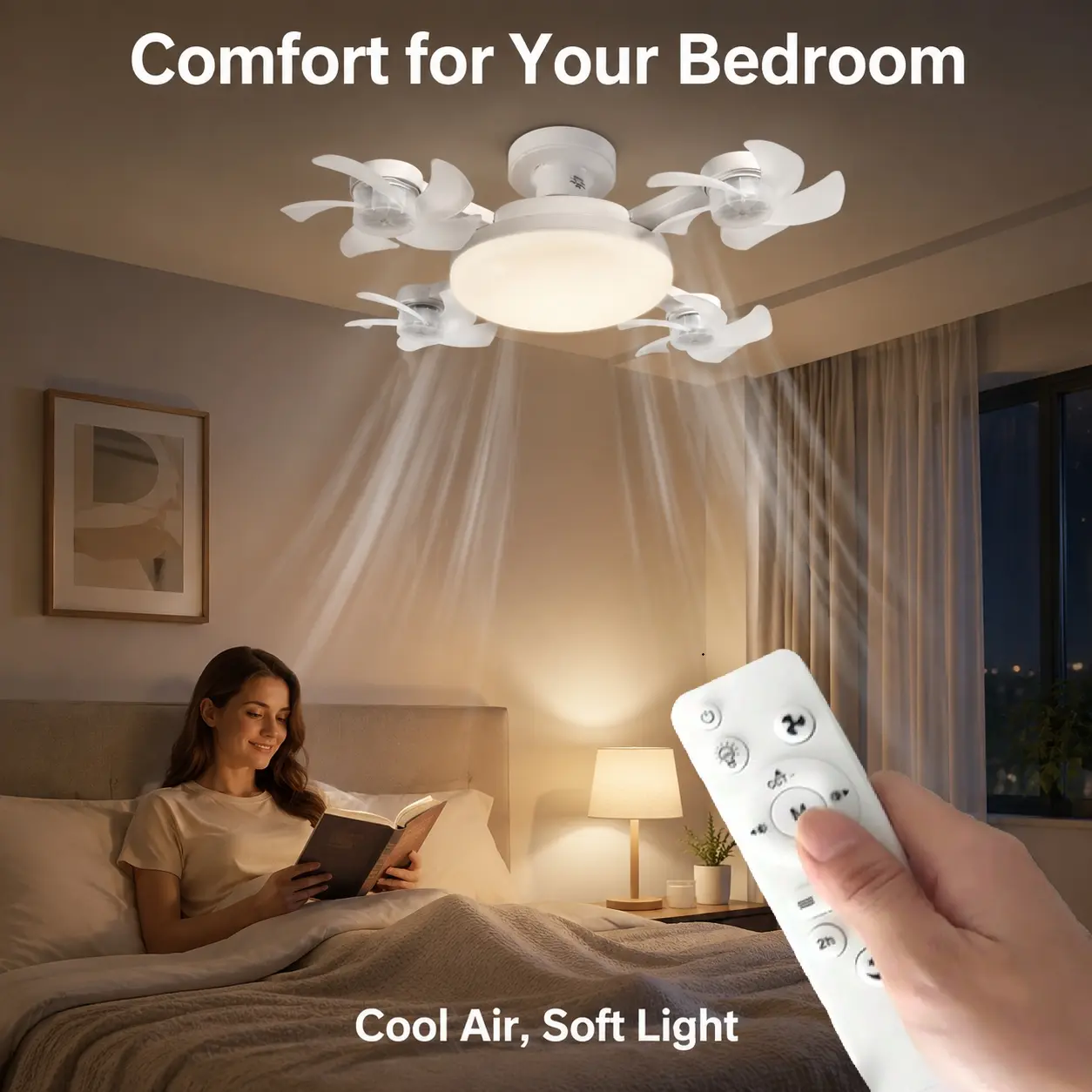 E27 Ceiling Fan Light, Dual Function Fan and Lamp with Remote, Three Color Lights, 2/4 Hour Timer, Quiet Bedroom Fan Light for Living Room Kitchen Office