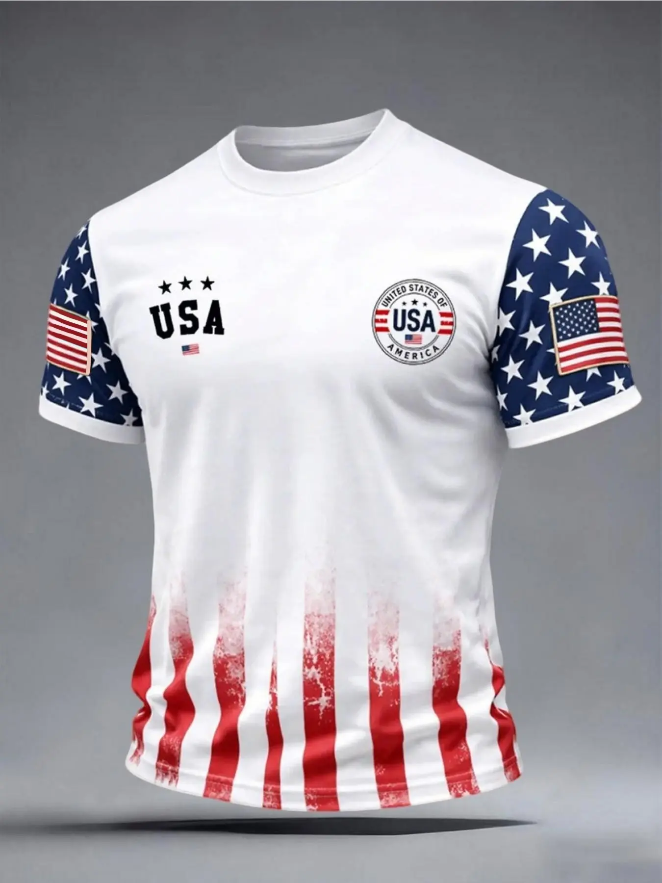 Men's USA 250th Anniversary T-Shirt, American Flag Badge Print, Vintage Casual Fitted Short Sleeve Tops T-Shirt for All Seasons