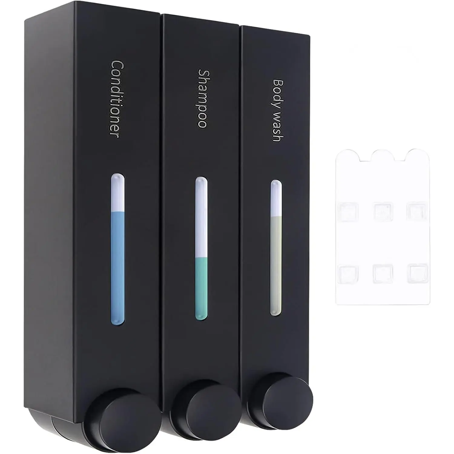 3 Chamber 3x420ml Shower Soap Dispenser, Shampoo and Conditioner Dispenser, No-Drill Installation, for Bathroom & Hotel (Black, 3-Pack)
