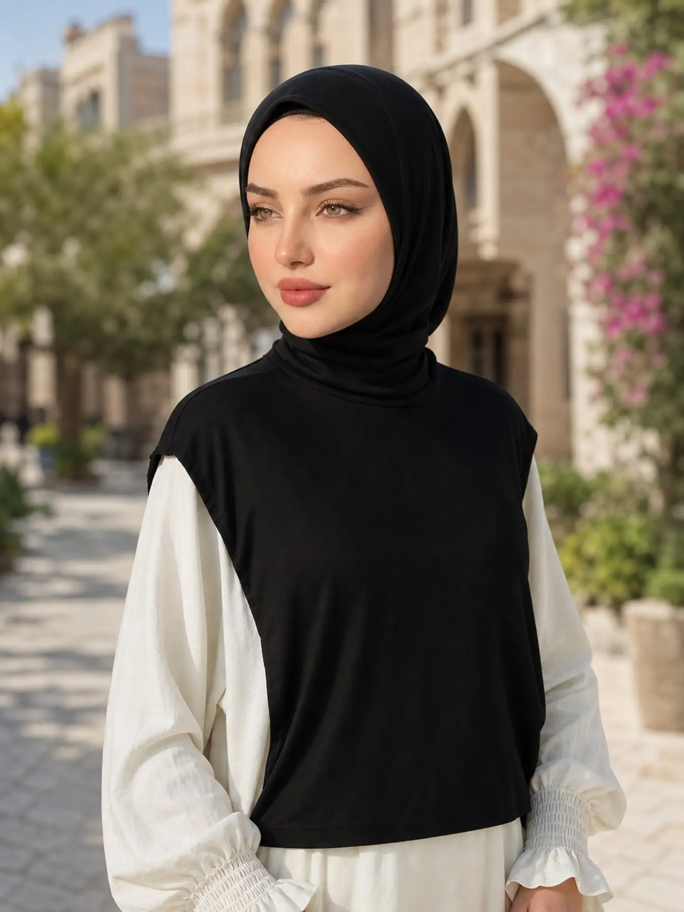 Women's Plain Color Headscarf, One-Piece Jersey Hijab & Neck Cover, Full Coverage Bonnet, Breathable, All Seasons, Elegant Style