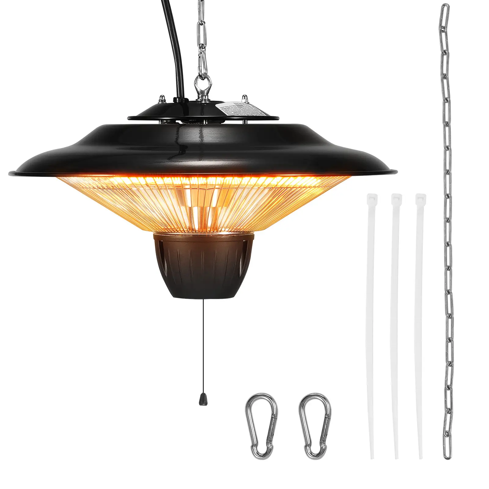 Hanging Patio Heater, 1500W Outdoor/Indoor Electric Space Infrared Heater, IP34 Protection Ceiling Heater with 23.6 inch Pull Cord & 20 inch Adjustable Chain, for Porch, Patio, Dining Room, Studio