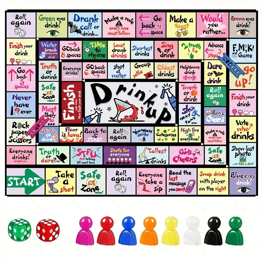 Board Game Set with Dice and Pieces, Fun Truth or Dare Drinking Game, Party Entertainment, Ideal for Singles Night, Birthday Family Gatherings