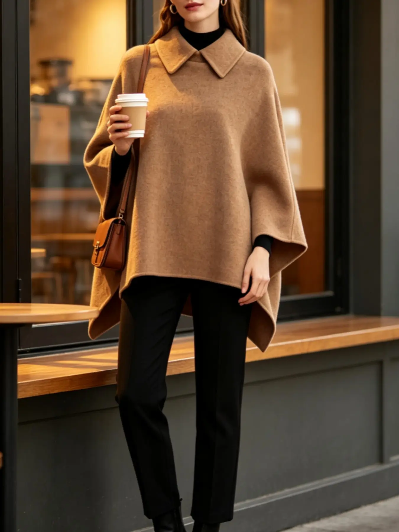 Women's Long Cape Coat, Elegant Slimming Wraparound Outerwear, Sexy Fall Winter Scarf Jacket, Versatile Fashion Piece